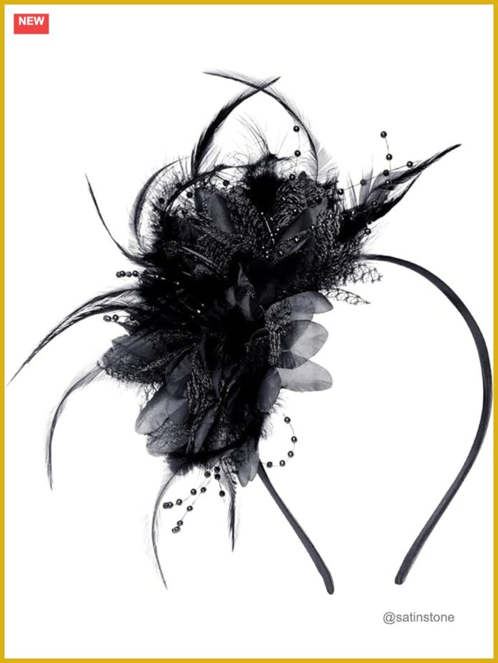Womens Fascinator Hat Feather Pearl Flower Headband Tea Party Wedding
